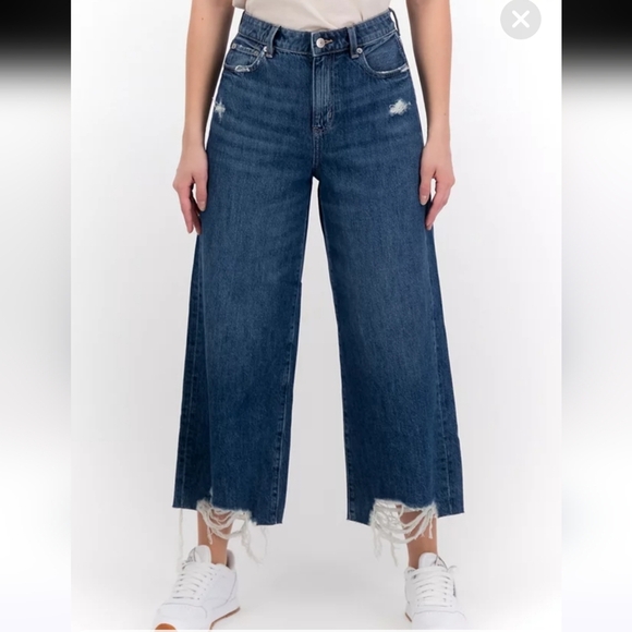 American Eagle Distressed Wide Leg Crop Button Fly - Picture 1 of 9